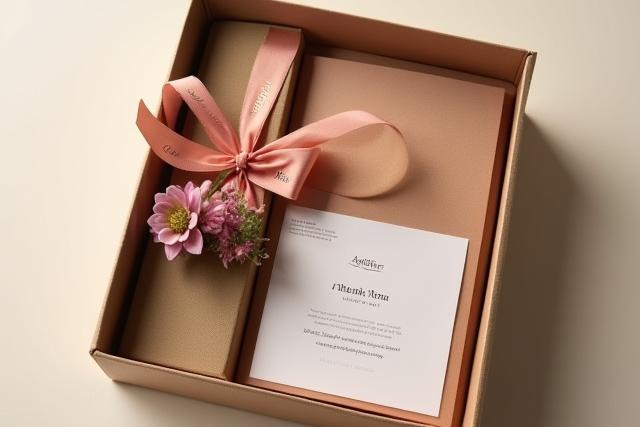 Caja de regalo corporativa con flores y artículos de marca