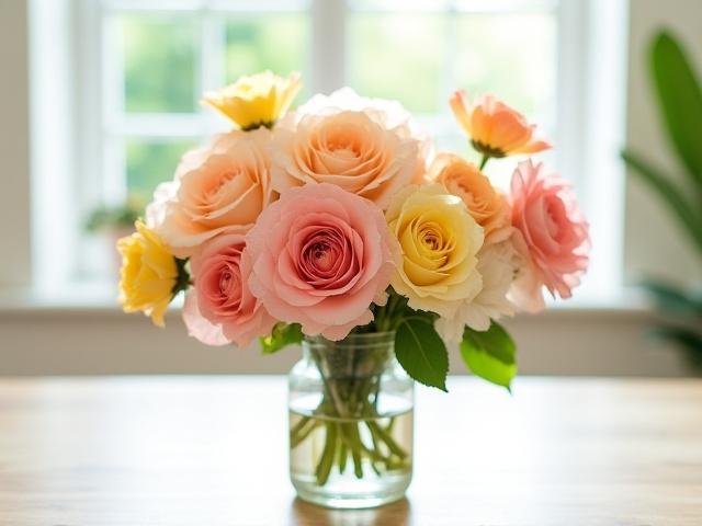 Ramo de flores mediano y vibrante, ideal para una mesa de comedor, representando el Plan Premium de suscripción.